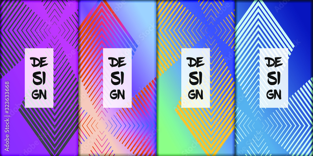 Poster set of modern abstract backgrounds with gradient linear waves. simply geometric template for design