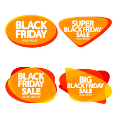 Set Black Friday Sales bubble banners design template, collection discount tags, app icons, vector illustration