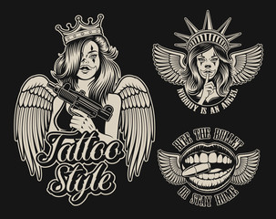 Set of vector illustrations in chicano tattoo style
