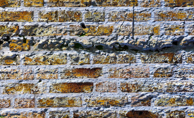 Beautiful aged textures of brick walls at old building ruins