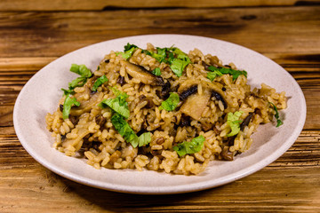 Risotto with mushrooms and paesley in a plate