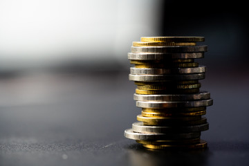 Close up of Thai baht coin concept appreciation baht or saving money.