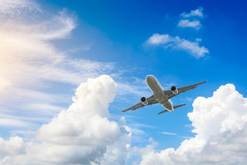 High-altitude airplane and beautiful sky in spring