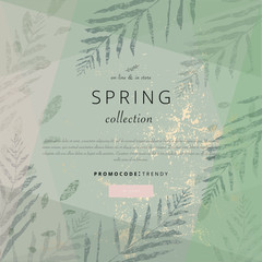 Social media banner template for advertising spring arrivals collection or seasonal sales promotion. trendy hand drawn background textures and floral botanical elements