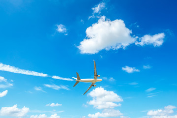 High-altitude airplane and beautiful sky in spring