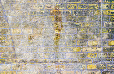 Beautiful aged textures of brick walls at old building ruins
