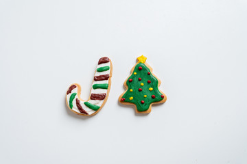 Gingerbread cookies on white background, concept Christmas.