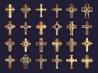 Christians cross. Religion vector symbols jesus catholicism tribal authentic vector icons set. Symbol collection tribal cross religion illustration