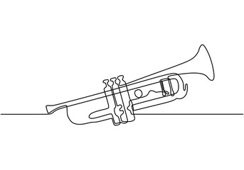 Continuous one line drawing of trumpet music instrument. Vector illustration simplicity design.