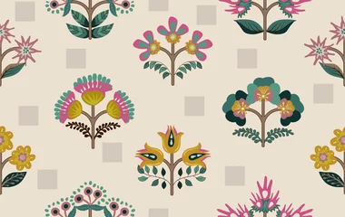 Badkamer foto achterwand Floral seamless pattern. Decorative small flowers wallpaper. Nature background. Floral template, symmetric elements. Design for fabric, wrapping paper, cover, textile, print, rug © sunny_lion