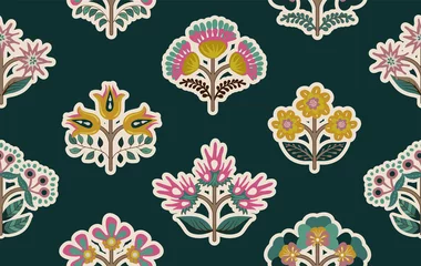 Foto op Plexiglas Floral seamless pattern. Decorative small flowers wallpaper. Nature background. Floral template, symmetric elements. Design for fabric, wrapping paper, cover, textile, print, rug © sunny_lion