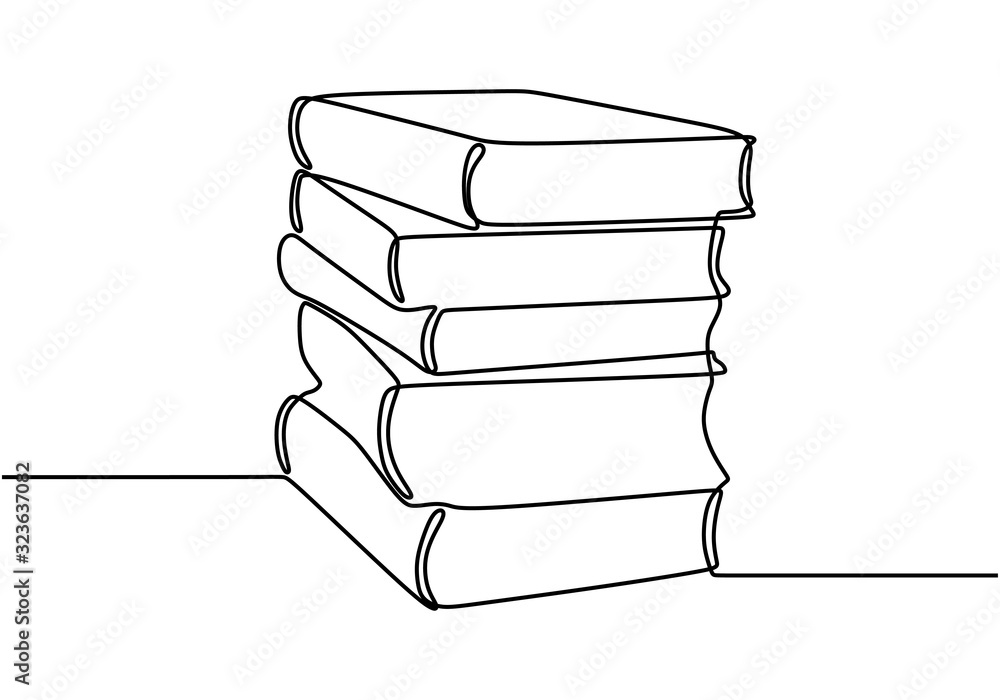 Aufkleber continuous one line drawing stack of books. vector illustration minimalist linear hand drawn.