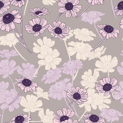 Pattern of pink, lilac and white daisies