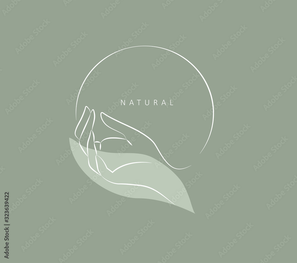 Wall mural logo design template in trendy linear minimal style. vector abstract hands. abstract symbol for orga
