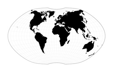 Map of the world illustration. Ginzburg IV projection. Plan world geographical map with graticlue lines. Vector illustration.
