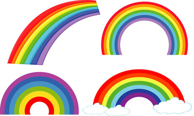 Set of different shapes of rainbows on white background