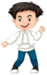 Happy boy wearing white shirt and blue jeans