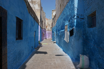 Colorful street of Old Medina in Casablanca, Morocco.