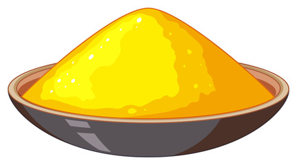 Bowl of yellow paint powder on white background