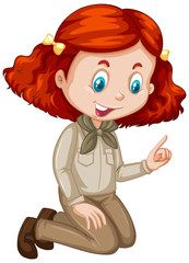 Girl in brown uniform on white background