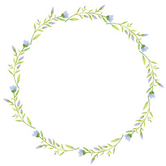 Watercolor Illustration Of Blue Flower Circle 