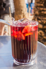 Spanish sangria with fruit and ice, outdoor, street cafe