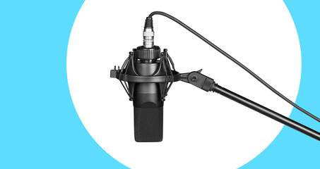 microphone on white and blue background
