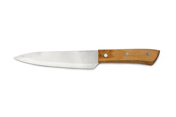 kitchen knife with brown wood handle isolated on white background with clipping path