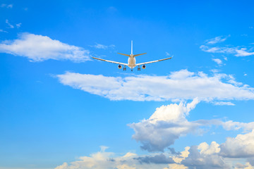 High-altitude airplane and beautiful sky in spring