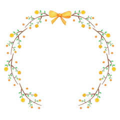 Pretty floral wreath made of yellow flowers and ribbon