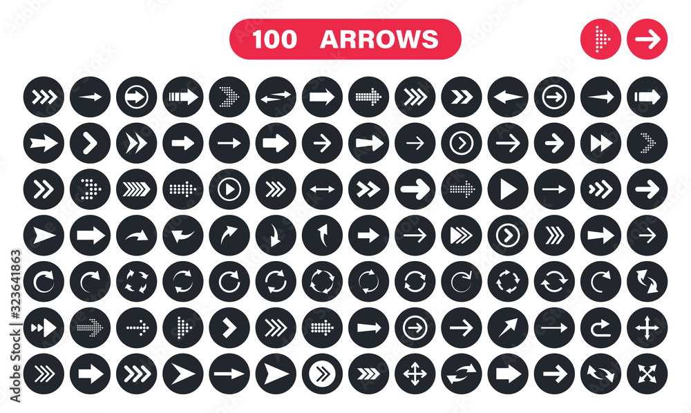 Aufkleber arrows set of 100 black icons. arrow icon. arrow vector collection. arrow. cursor. modern simple arr