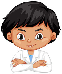 Boy in science gown on white background