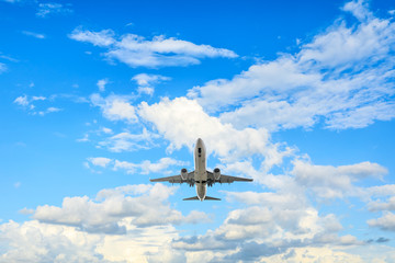 High-altitude airplane and beautiful sky in spring