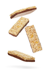 muesli cereal bar with chocolate isolated