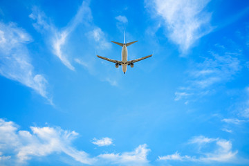 High-altitude airplane and beautiful sky in spring