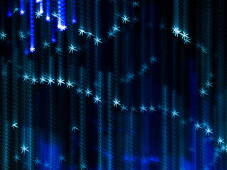 Abstract defocused blue and white Christmas star shape background texture, resembling shooting stars, stock photo