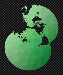 Geometric world map. Modified Stereographic Lee projection. Polygonal map of the world on transparent background. Stencil shape geometric globe. Artistic vector illustration.