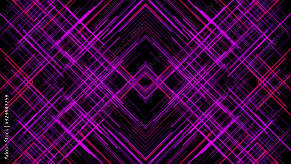 Poster abstract animation of hypnotic colorful crossed lines moving on the dark background. animation. cros