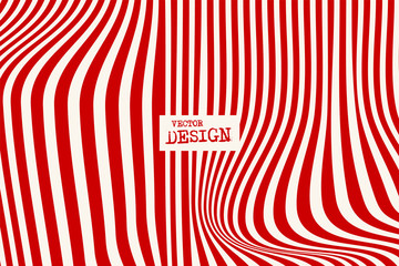Design red waving lines illusion background. Abstract stripe distortion backdrop. Zebra style decoration.