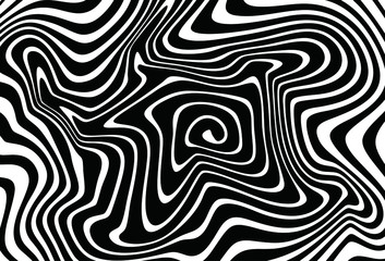 Black and white abstract vector pattern of curved lines. For covers, business cards, banners, prints on clothes, wall decor, posters, sites, posts on social networks, videos. Modern vector background