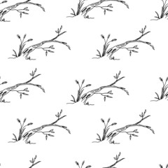 Tree branches. Line drawing, sketch. Seamless pattern. Vector illustration.