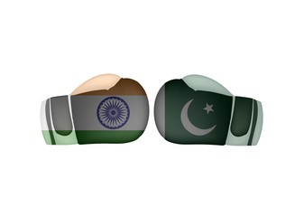 India VS Pakistan conflict, Boxing gloves with the Republic of India and the Islamic Republic of Pakistan flag, boxing battle concept, sign symbol background, vector illustration.