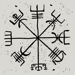 Vegvisir. The Scandinavian runic symbol of travelers and sailors. Vector illustration