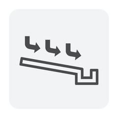 Rain gutter vector icon. Also called eavestrough, eaves-shoot or surface water collection channel. Include arrow of roof slope direction for rainwater discharge and drainage system of home or building