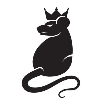Logo of a stylized rat with a crown silhouette black on a white isolated background. Vector image
