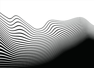 Modern black and white background with a transition from black to white with wavy lines. For covers, business cards, banners, prints on clothes, wall decor,  canvases, websites