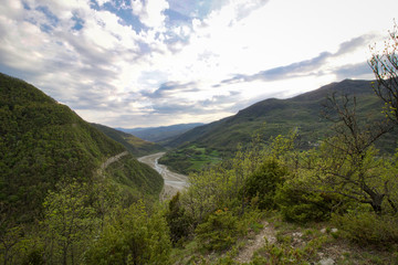 hills and valley panorama in a cloudy day