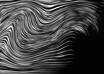 White thin wavy lines on black background. Modern vector background.
