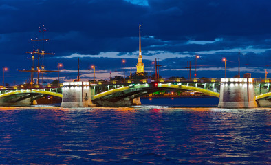 Saint Petersburg, Neva, "Exchange" bridge, Peter and Paul fortress.