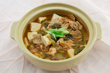 Soybean Paste Stew with Beef Brisket which is called Cadobagi Doenjan Jjigae in Korean